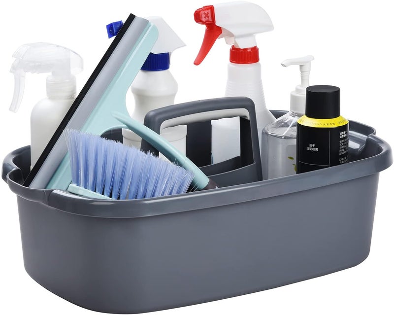Haundry Large Cleaning Caddy with Handle, Tool Storage Basket Organizer, Sturdy Pail Bucket Organizer, Household Bucket for Cleaning Supplies - Gray - Image 1
